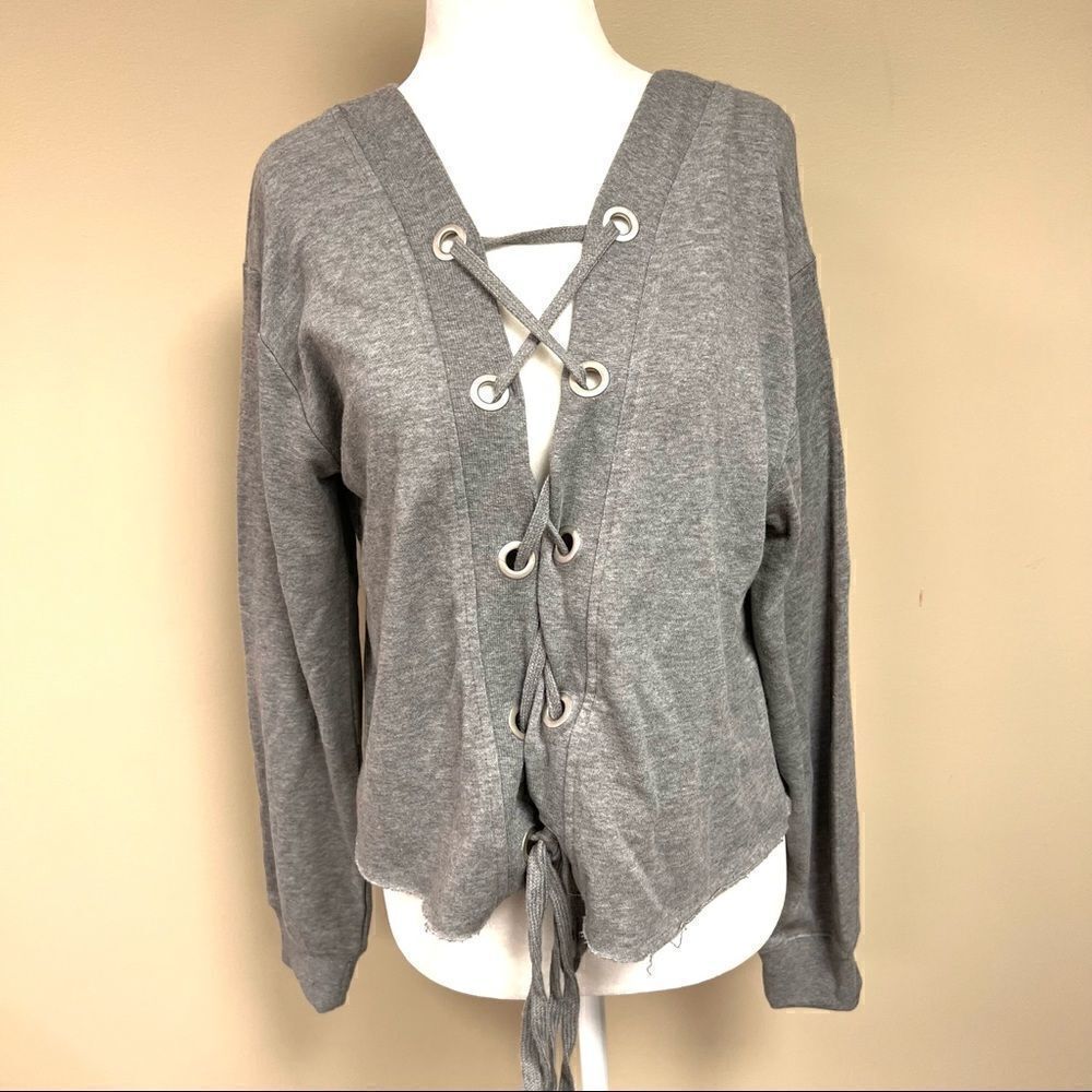 Garage cropped lace front grey sweatshirt.  Size L